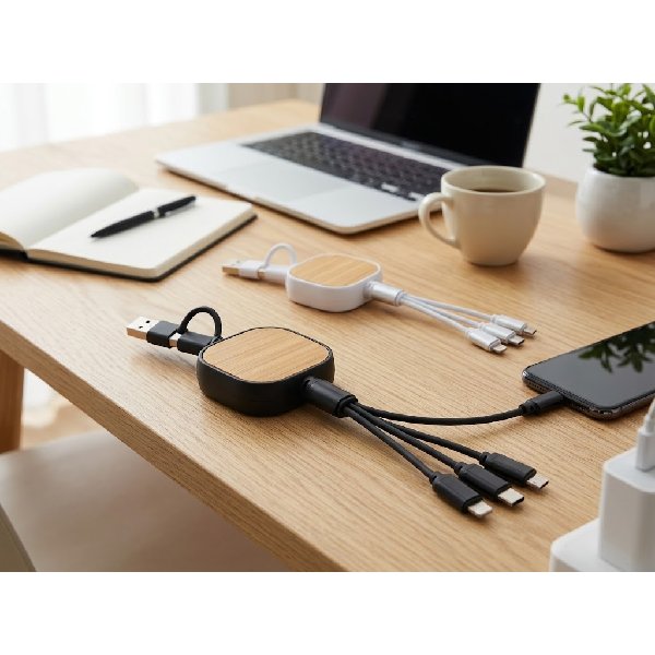 כבל טעינה תלת־ראשי נשלף EVERCHARGE מבמבוק עם Micro-USB, Lightning ו-Type-C